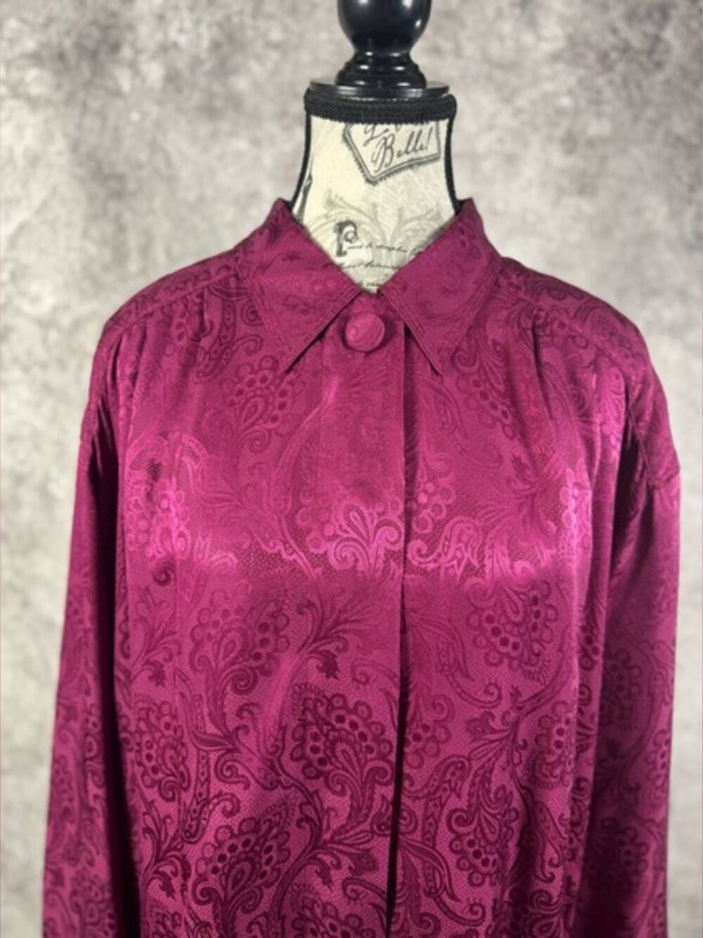 Signature Silks 100% Silk Paisley Blouse Burgundy Size M - Picture 3 of 10